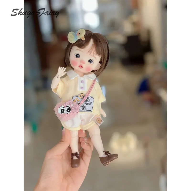 Shuga Fairy Zhuzhu 1/6 Bjd Doll Fat Fish Body Pig Head Sleep Dolls Expression Melancholic Style Resin Movable Joint Doll