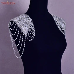 TOPQUEEN SP58 SingleSide Wedding Embroidery Collar Shoulder Decoration With Beaded Tassels and Applique Collar Wedding Evening