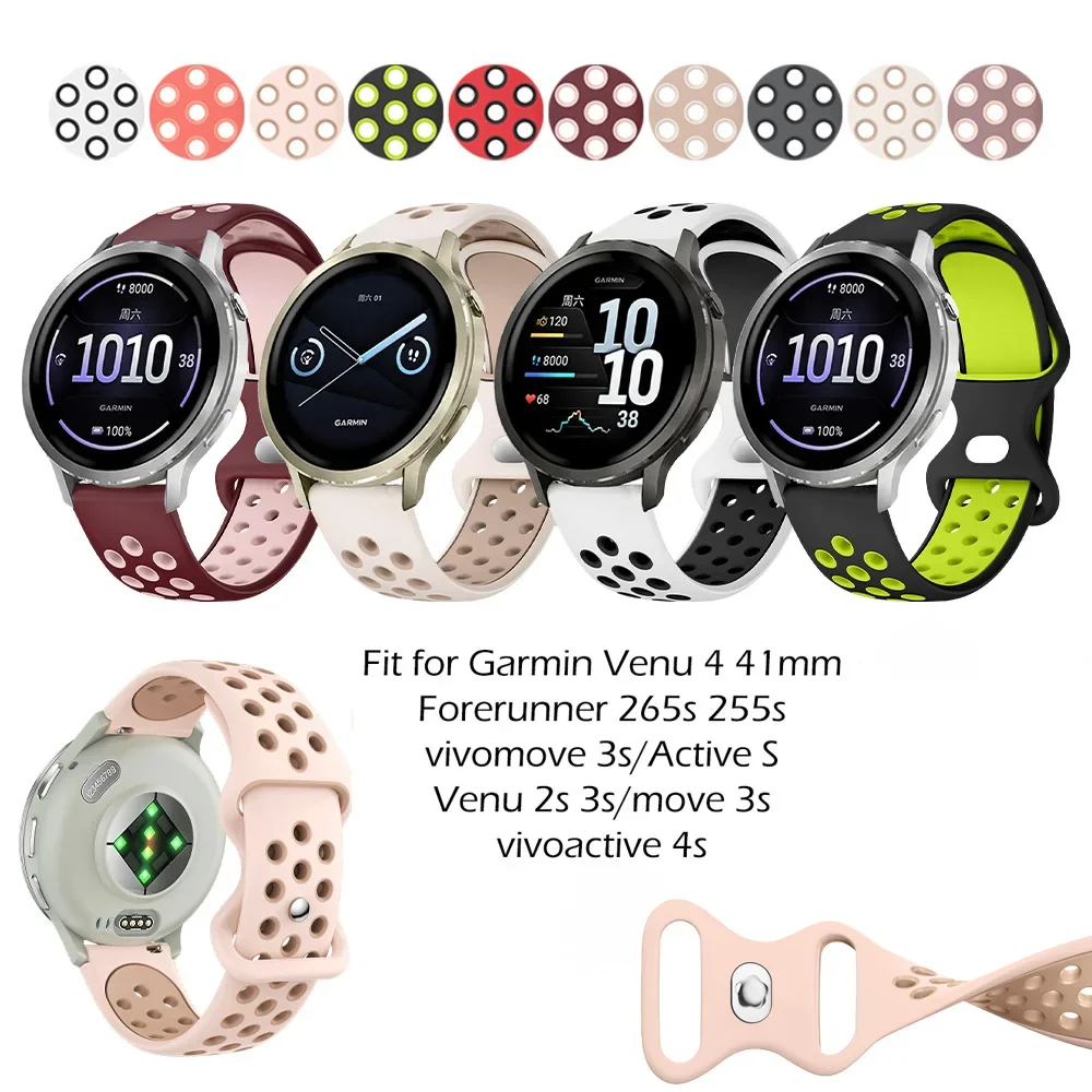 Silicone Band for Garmin Venu 4 2s 3s 18mm Universal Breathable Round Strap Suitable for Garmin Venu 2s Smartwatch Accessories