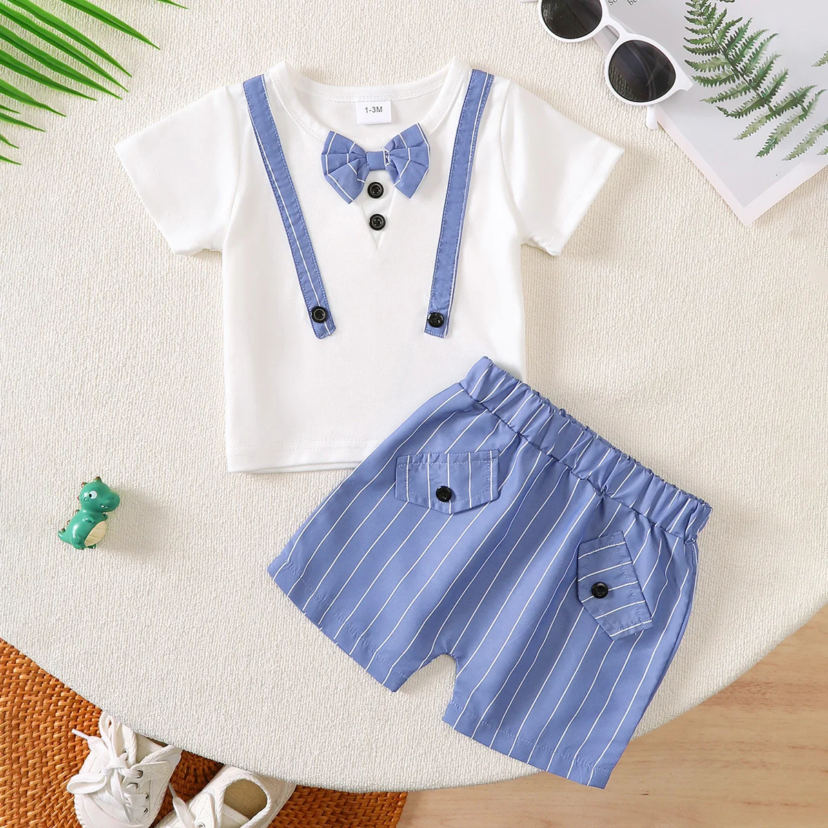 2-Piece Set, Baby Boy Summer Fashion Casual Sports Crew Neck Top and Shorts Set, Lively, Cute, Soft, and Comfortable Thin Baby Boy Clothing, Suitable for Outdoor Activities