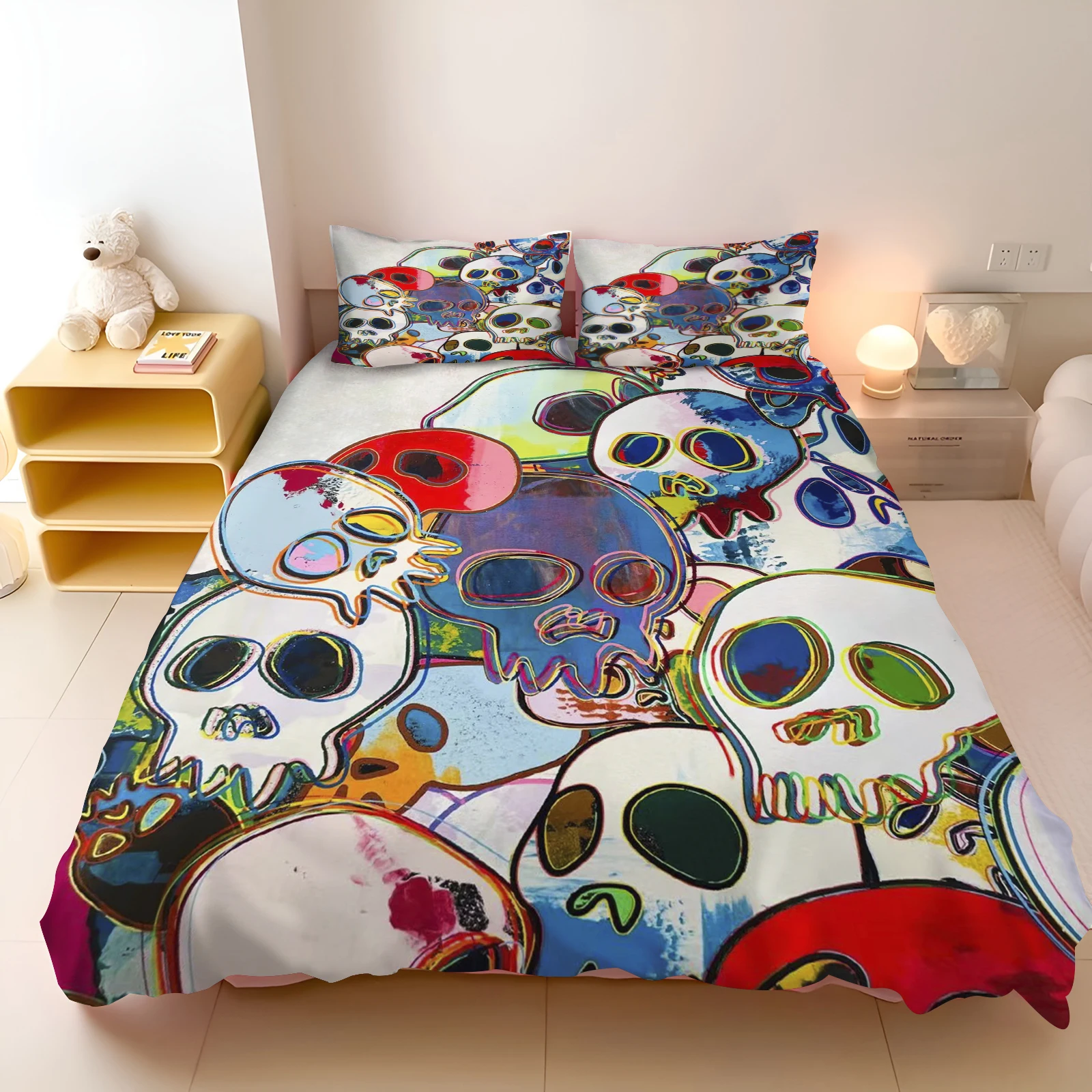 

Print Skeleton Duvet Cover Set Children Grade A Printed Queen Size Home Mattress Bedding 3 Piece