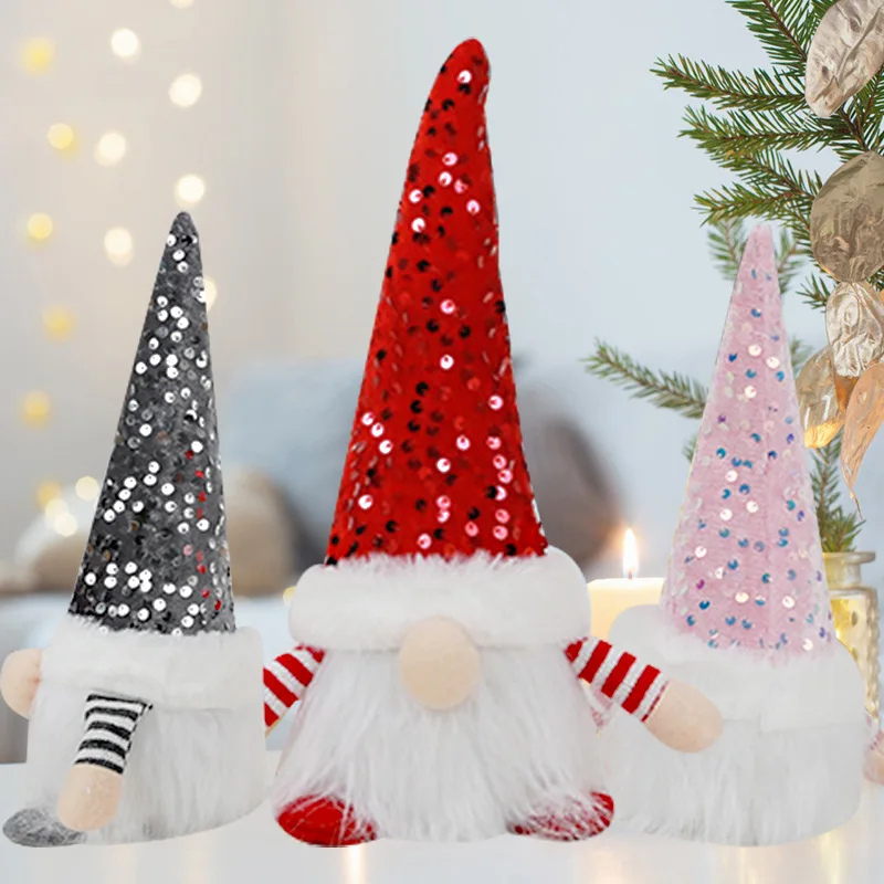 Light-up Sequin Rudolph Gnome Figurine, Creative Faceless Doll Christmas Decor