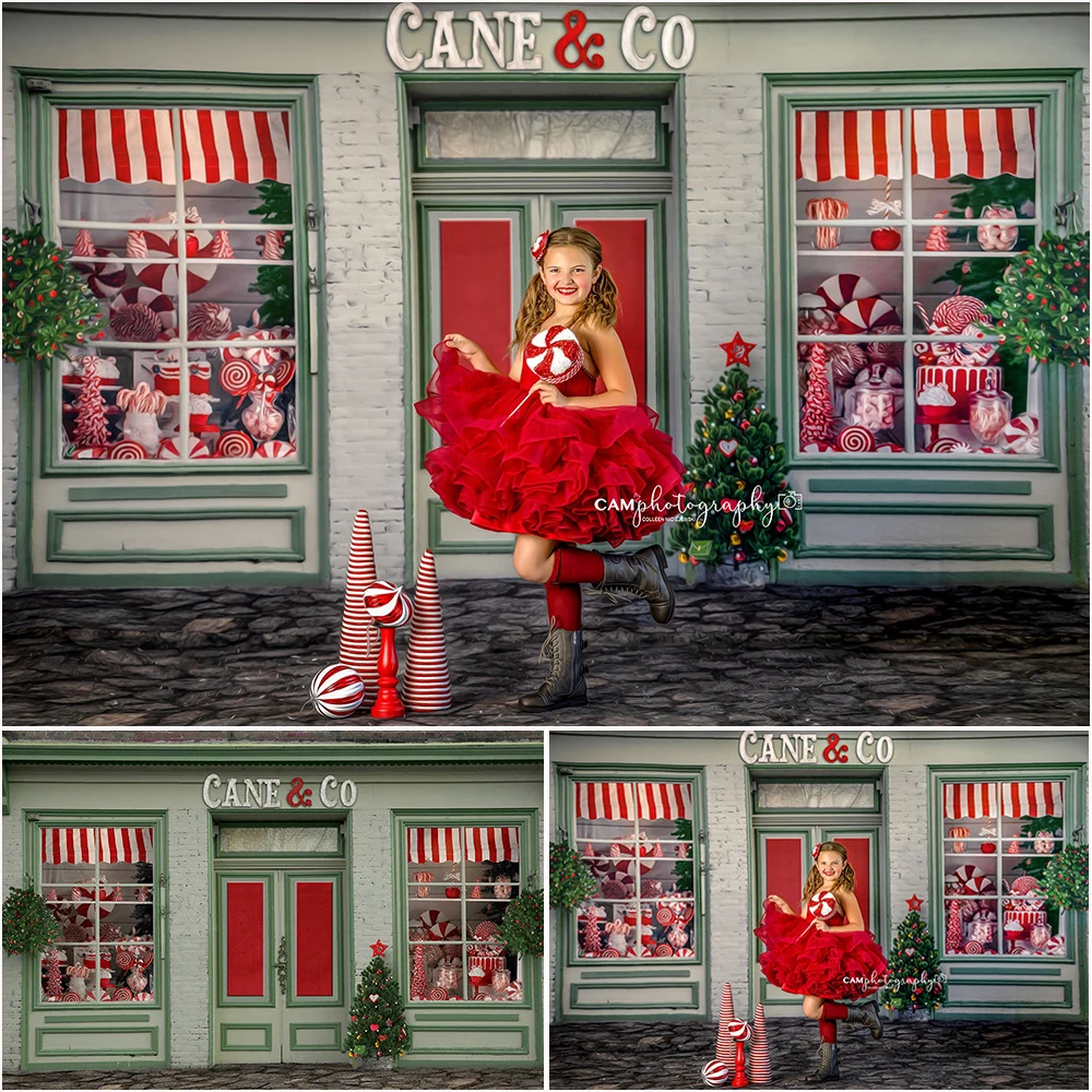 

Christmas Cane Cocopy Store Photo Background,Kids Portrait Photo Studio Props,Photography Backdrops with Xmas Tree Decoration