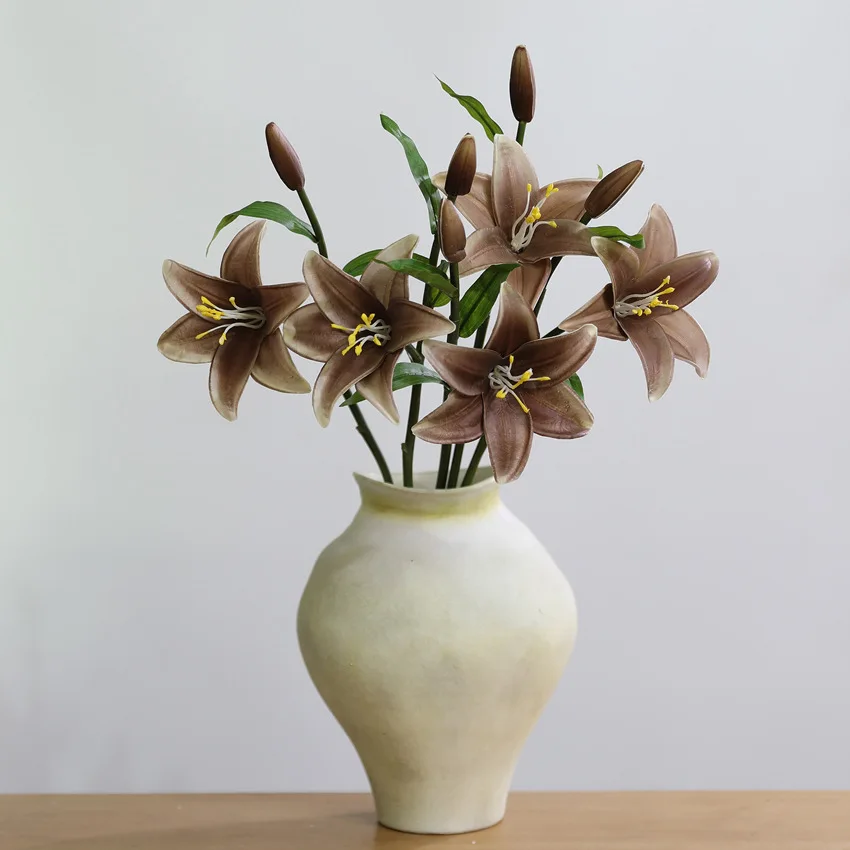 4 Stück Real Touch Lilien Künstliche PU-Blumen Heimdekoration Hochzeitsblumenarrangement Brautstrauß Partytischdekoration Lilien – Detail 11