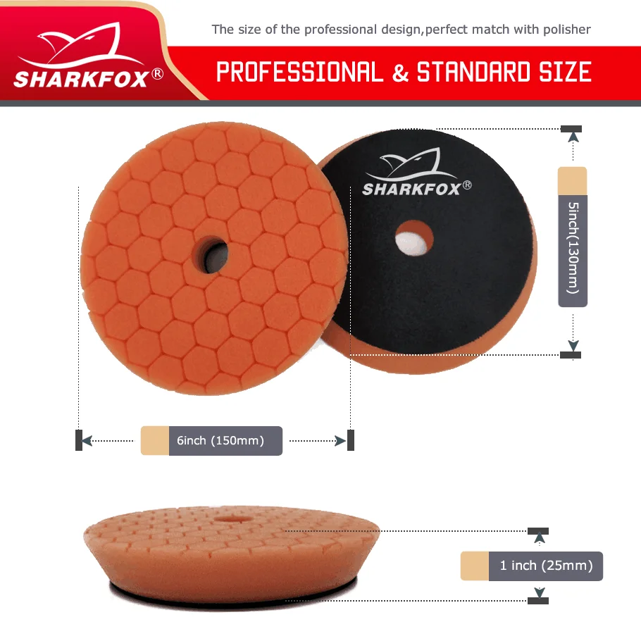 Sharkfox 3/5/6inch Car Polishing Disc Buffing Polishing Pads Self-Adhesive Buffing Waxing Germany Foam Polishing Pad For DA/RO