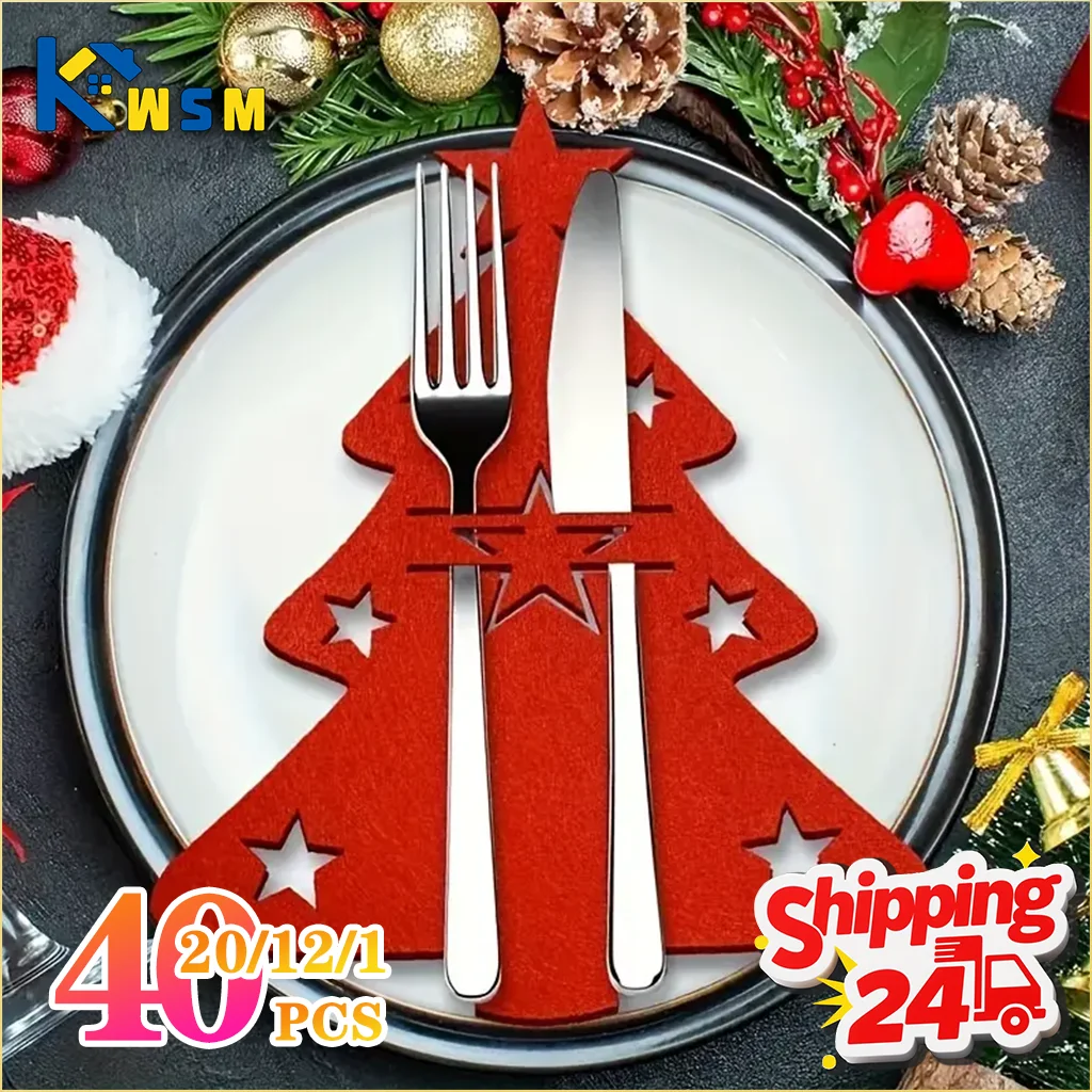 Weihnachtsbaum-Besteckhalter, Filz, Gabel, Löffel, Taschen-Set, festlicher Geschirr-Organizer für Urlaub, Abendessen, Party, Tischdekoration
