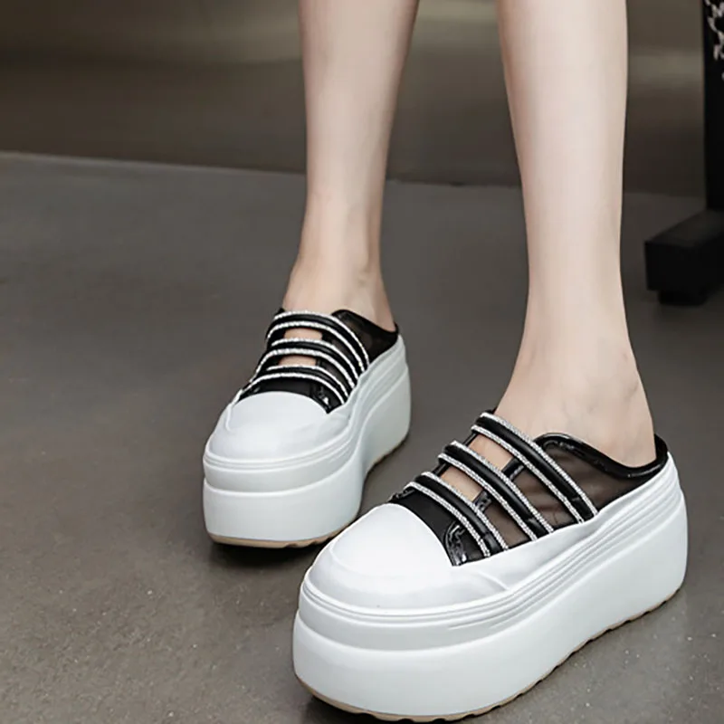 

Лето 2023, женские тапочки, модные женские туфли на высоком каблуке на массивном каблуке, женские весенне-летние тапочки с дышащей сеткой, обувь на платформе