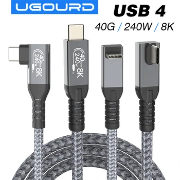 썬더볼트 USB 4 90 도 각도 케이블, 40Gbps USB4 엘보우 C 타입, 썬더볼트 3 4 데이터 전송 케이블, USB C PD240W 고속 충전 