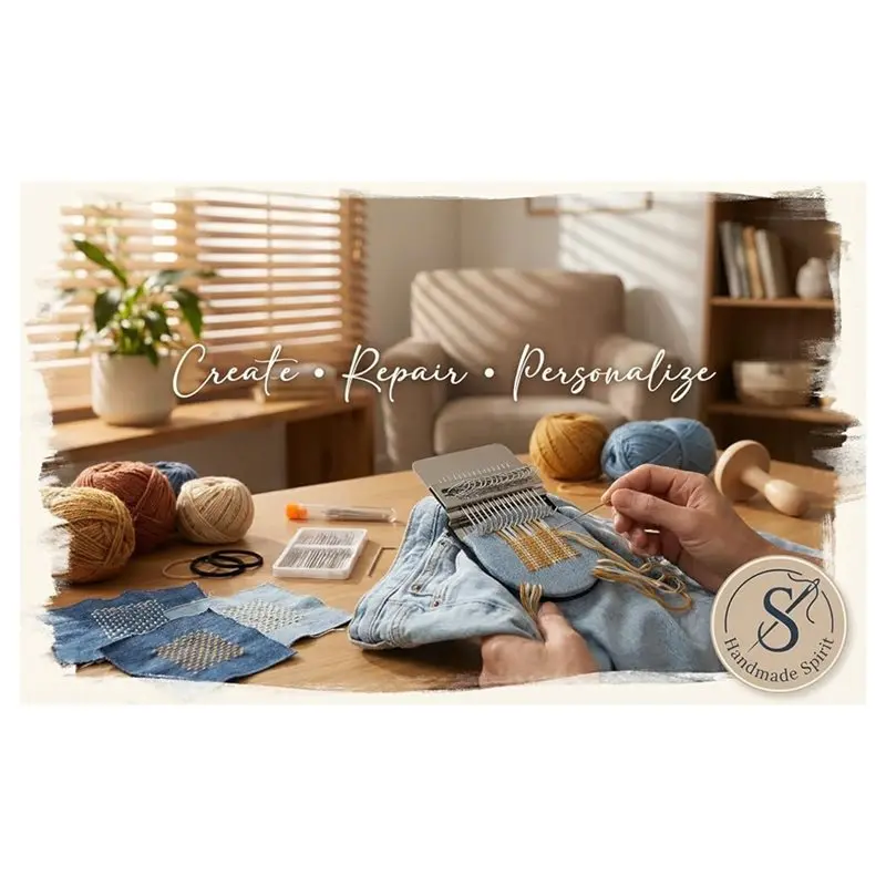 A56K Knit Patch Kit Darning , Mini Portable Knitpatch for Mending Jeans, Socks & Clothes DIY Weaving Arts