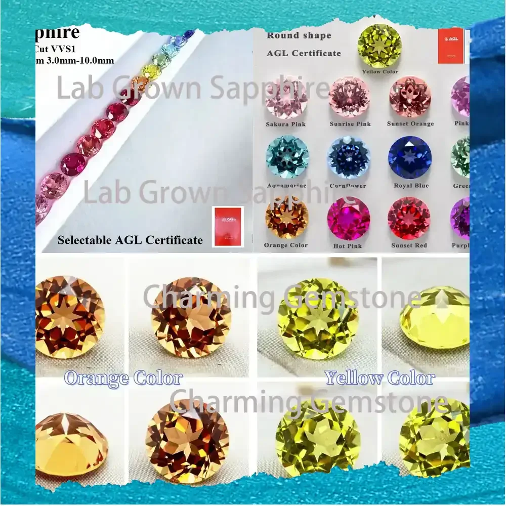 

Lab Grown Sapphire Gemstone Round Cut Multiple Colors for DIY Jewelry Making Necklace Earrings Lab Created Sapphire Loose