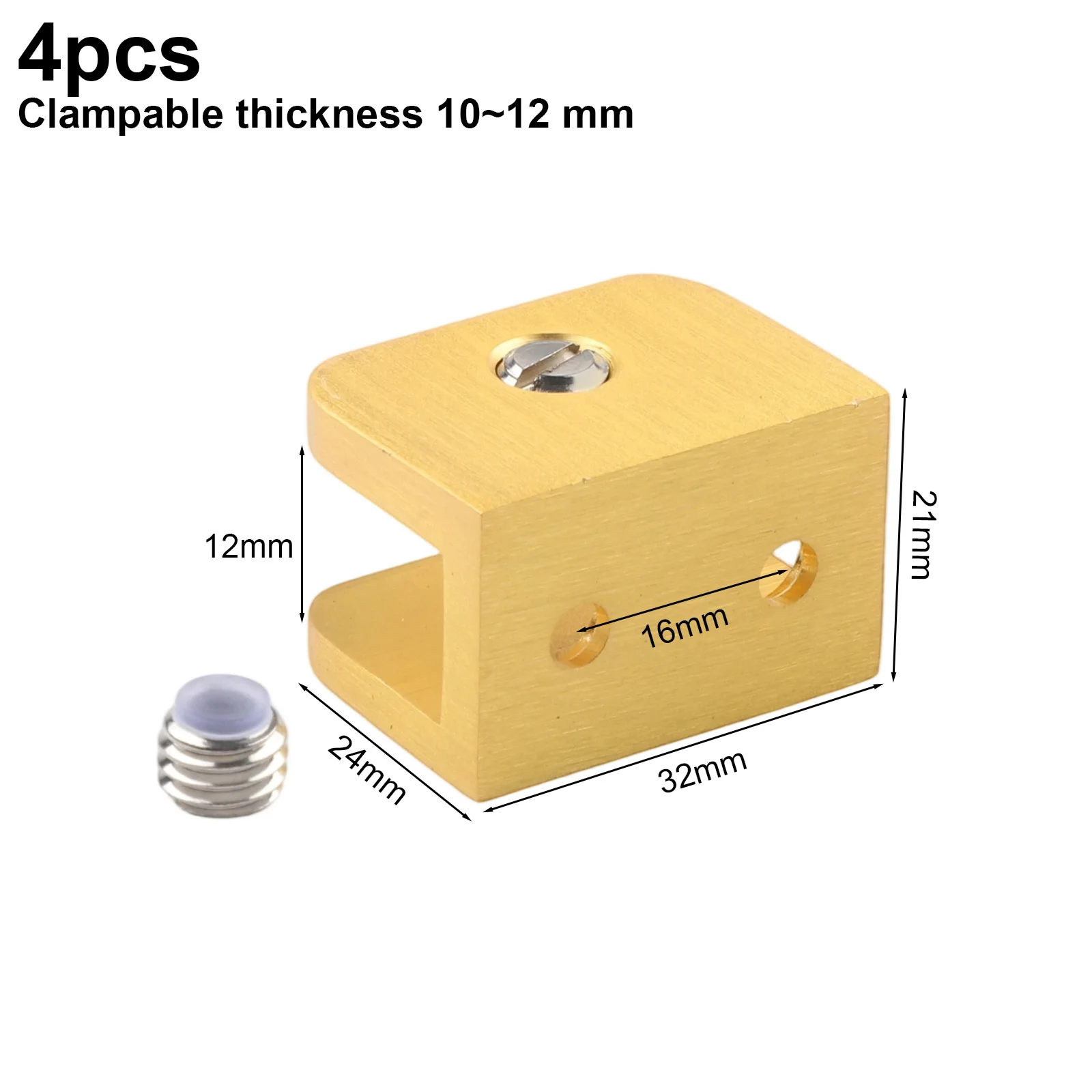 

Home Furnishing 32*24*21mm Copper Glass Clamp No Drilling Glass Holder Thick Glass Support Rubber Pads Included