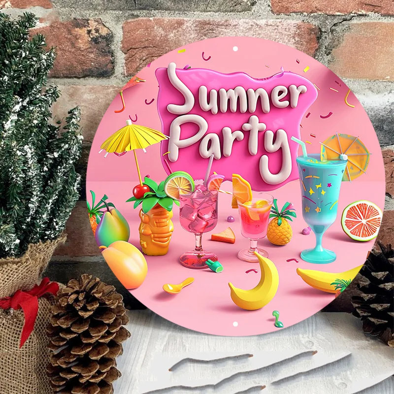 Circular Wall Decor for Summer Party, Aluminum Metal Sign, Weather Resistant, Textured Quality, Outdoor or Indoor Door Hanger