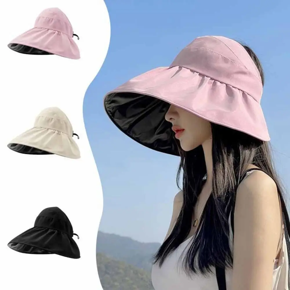Fashion Wide Brim Sun Hat Foldable Adjustable Size Bucket Hat Breathable Solid Color Sunshade Hat Beach