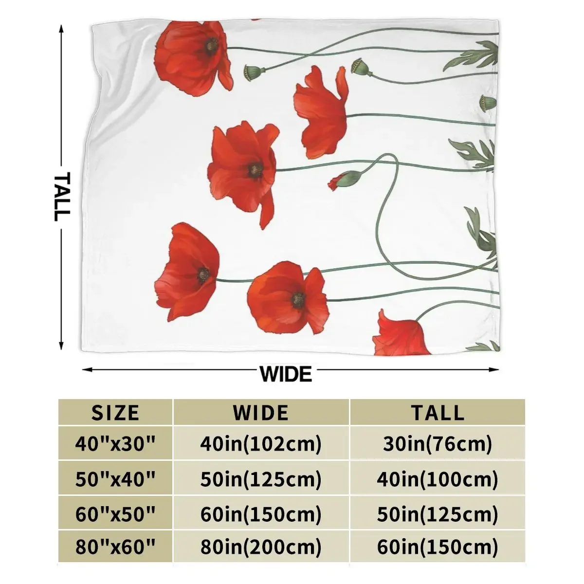 Flannel Throw Blanket Poppy Stems Blankets Soft Bedding Warm Plush Blanket for Bed Living room Picnic Travel Home Sofa