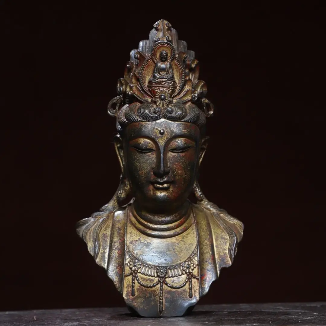Copper mud gold [Guanyin Buddha head] is 20 cm high, 12 cm wide, 5 cm thick and weighs 1.5 kg