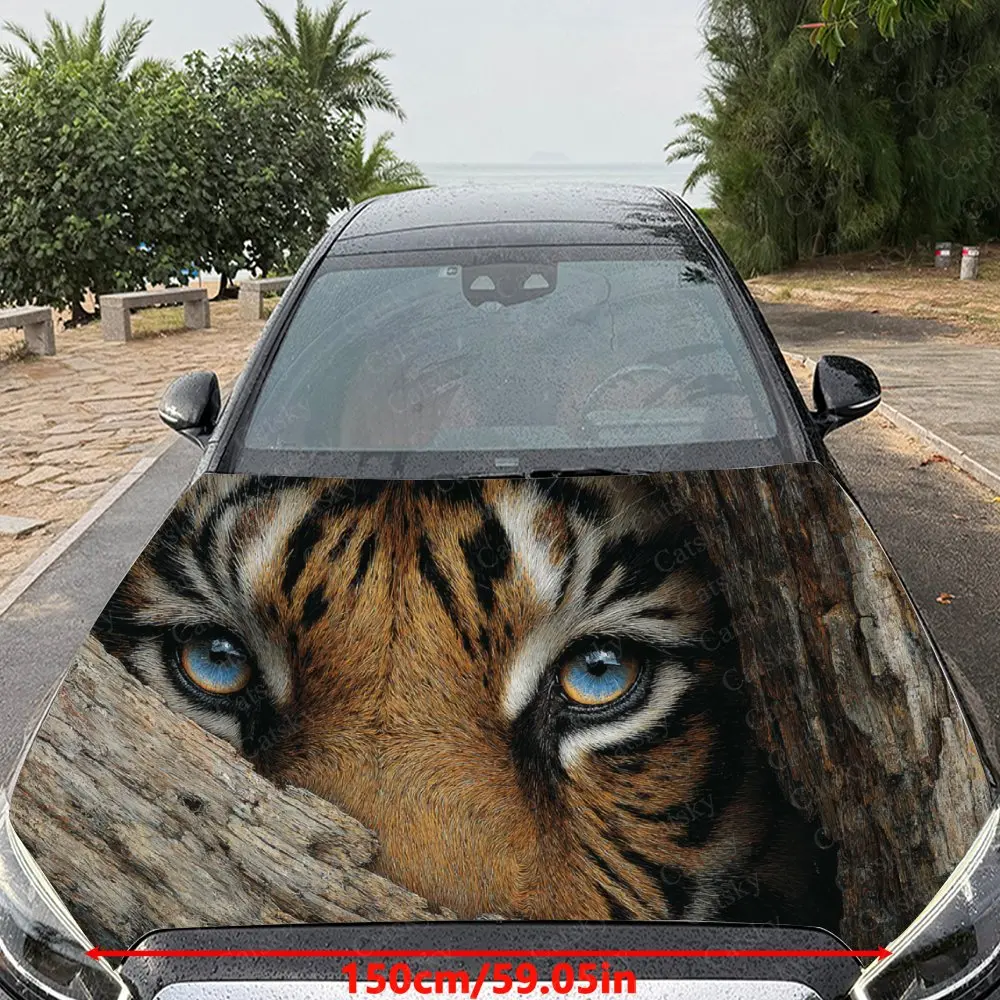 Car Decal Tiger with Blue-Eyed Artistic Fusion in Camouflage-Inspired Design, Creating a Bold and Intriguing Visual Car Hood Sti