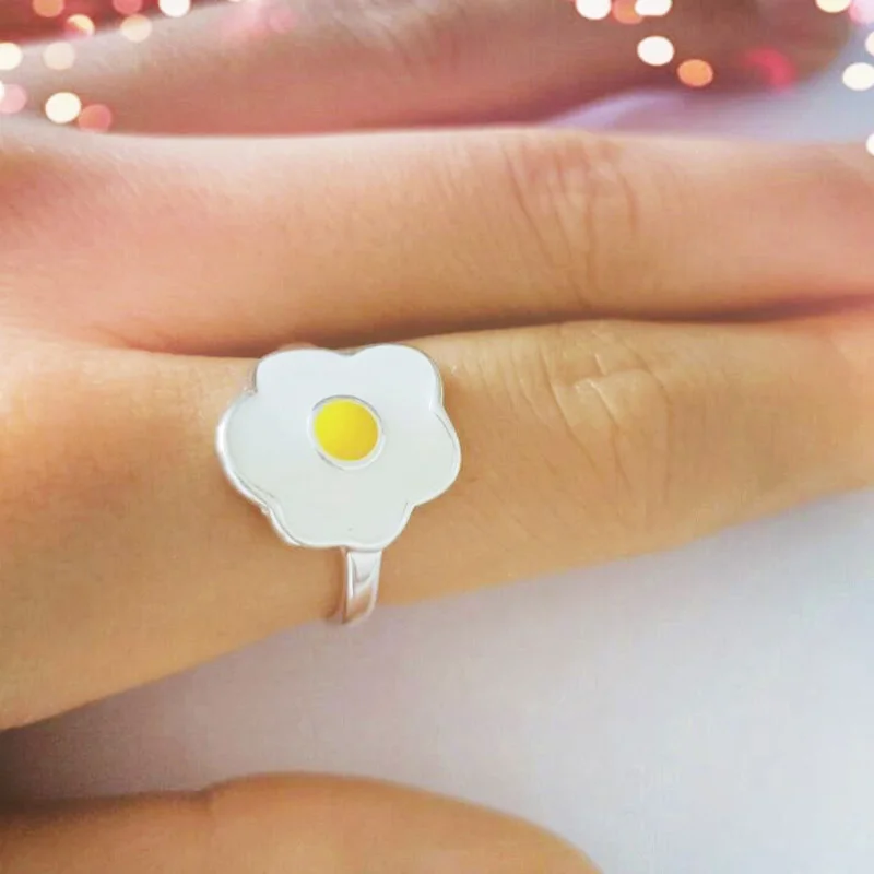 Cute Sunny Side Up Egg Ring For Women Oil Drip Fried Egg Adjustable Open Ring Handmade Jewelry Unisex Accessories Creative Gift