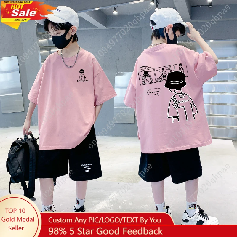 

Spring Summer Children's Clothing Baby Short Sleeve Cotton Oversized T-shirt American Vintage Boys Print Tops 2025 Kids Clothes