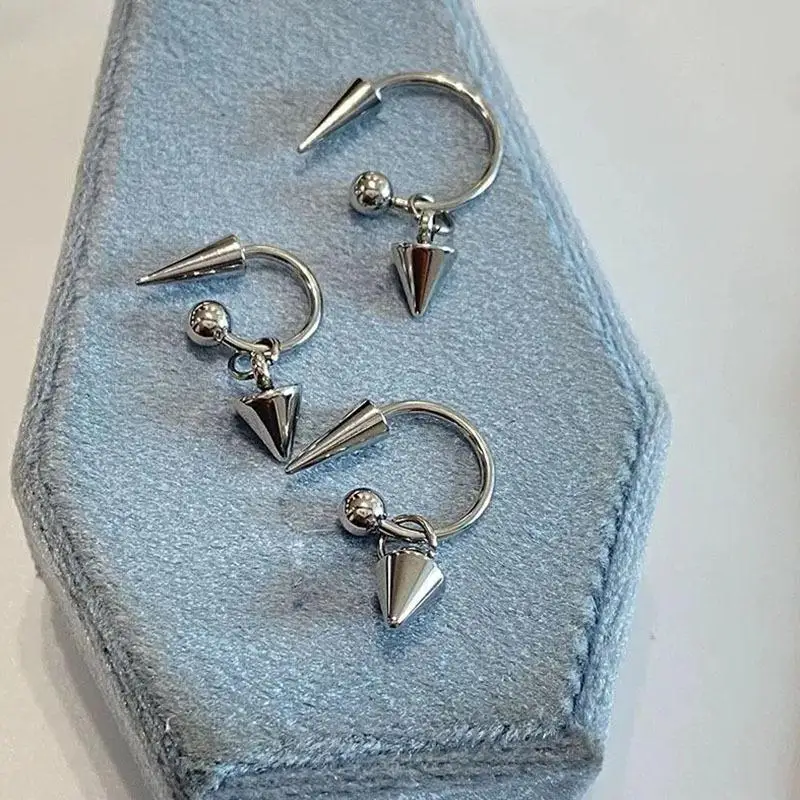 「Gothic Stainless Steel Barbell Spike Drop Stud Earring Rivet Curved Cartilage Piercing Earrings For Women Y2K Party Jewelry」 view 4