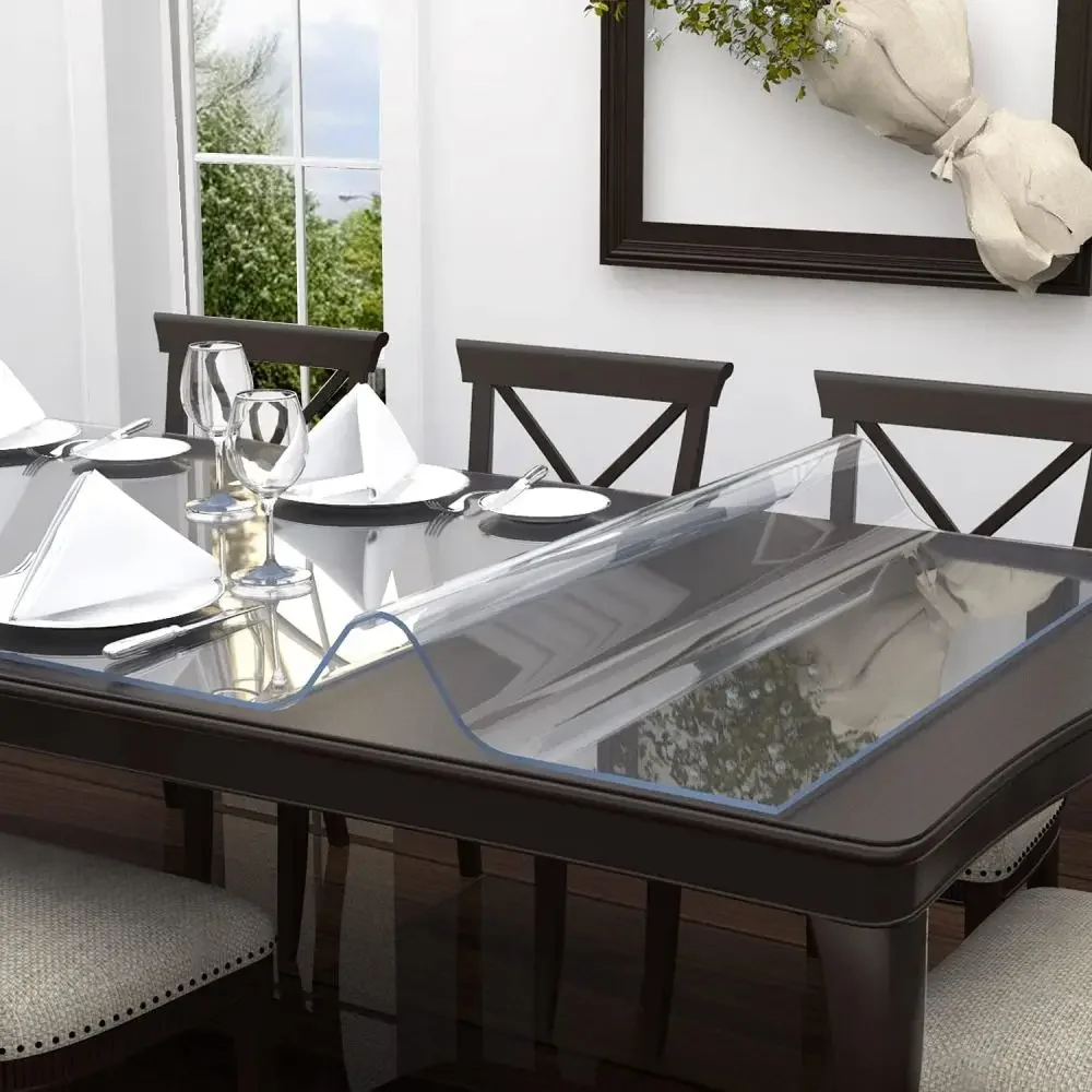 Soft Glass Tablecloth Transparent PVC Table Cloth Waterproof Oil Proof Kitchen Dining Rectangular Table Cover Matte Clear