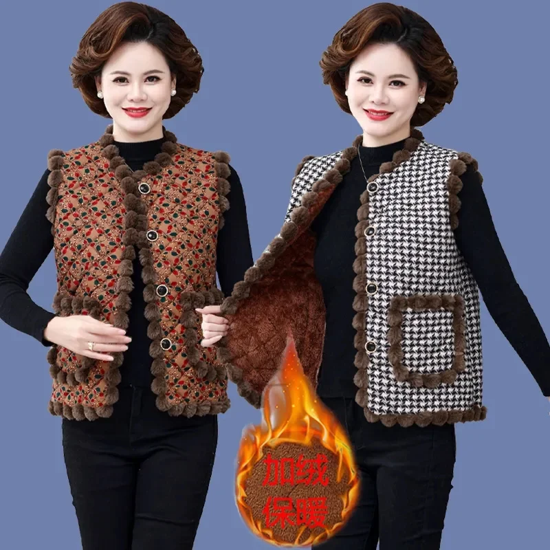 Ladies Large Size 6XL Sleeveless Tops Coat Middle Aged Mother Fashion Vest Outerwear Winter Female Add Velvet Waistcoat Jacket