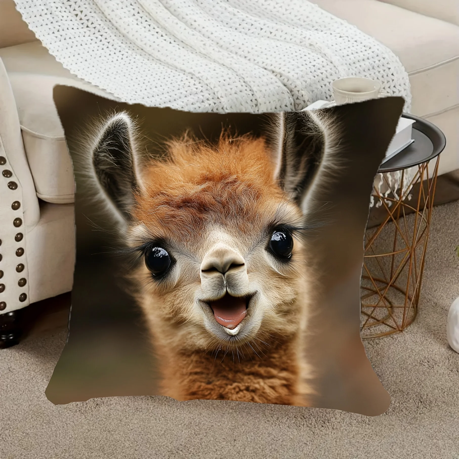 Cute Alpaca Llama Baby Portrait Pillow Cushion Cover 40x40cm Decorative Throw Pillow for Bedroom Living Room Home Decor Gift