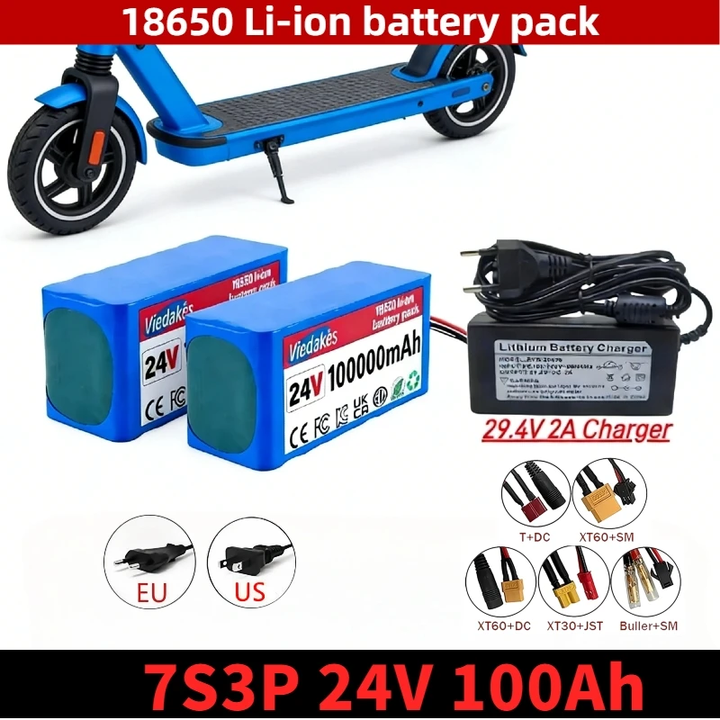 

24v battery lithium 7S3P 18650 10Ah Li-ion Battery Packfor wheelchairs power Li-ion Replacement Battery +29.4v 2A Charger.