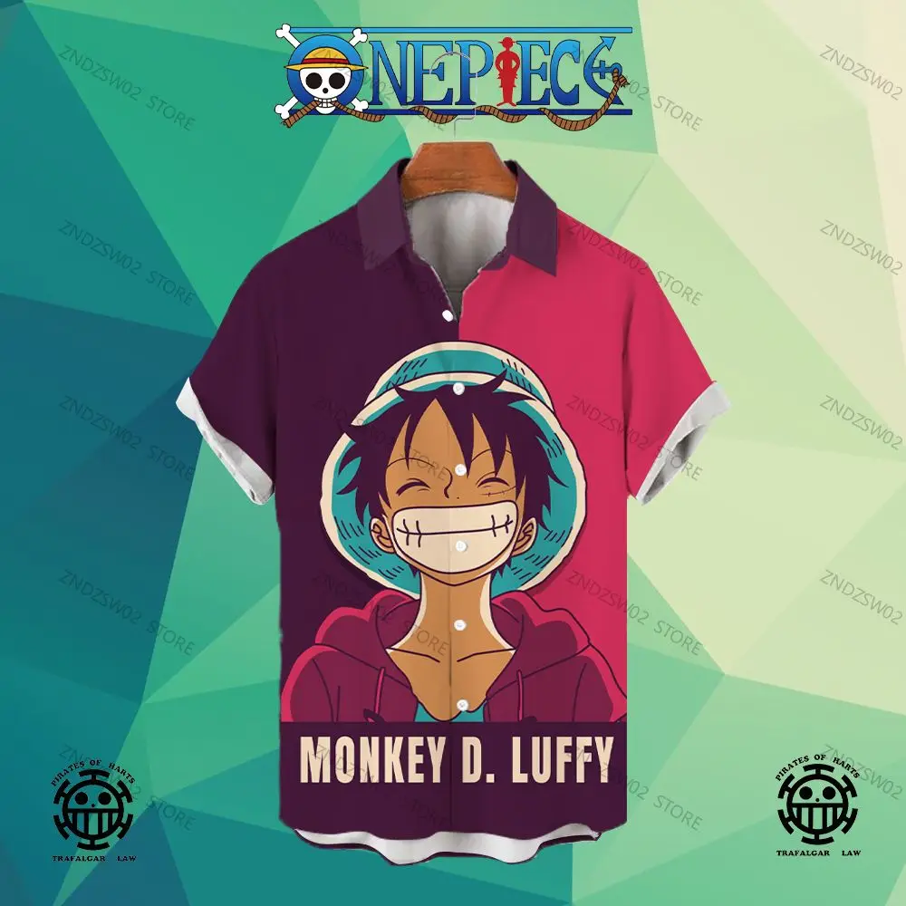 Summer One Piece Shirts for Men Hawaii Monkey D Luffy Original Men's Anime Clothes Zoro Blouses Harajuku Beach Social Shirt 2023