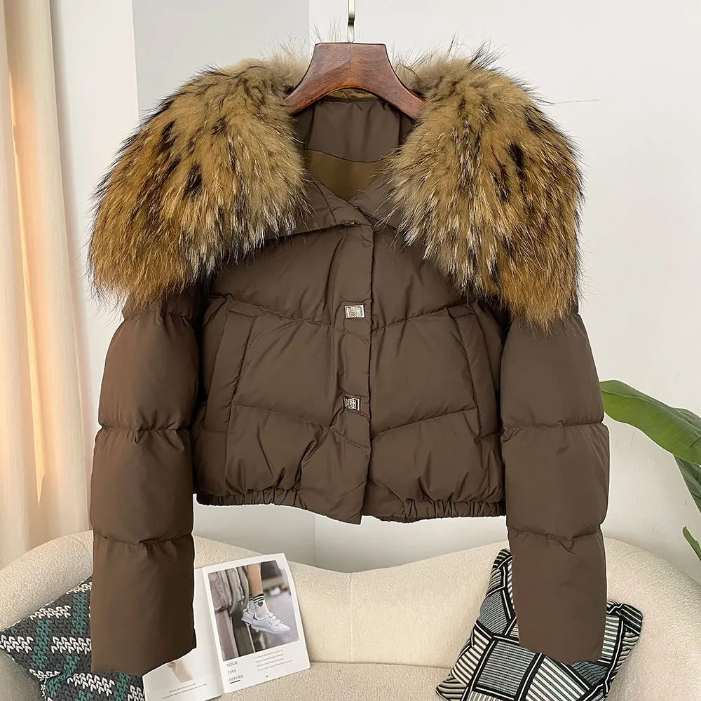 

White Duck Down Winter 2024 New European Fashion Coat Women Real Raccoon Fur Jacket Female Warm Down Jacket for Winter Autumn