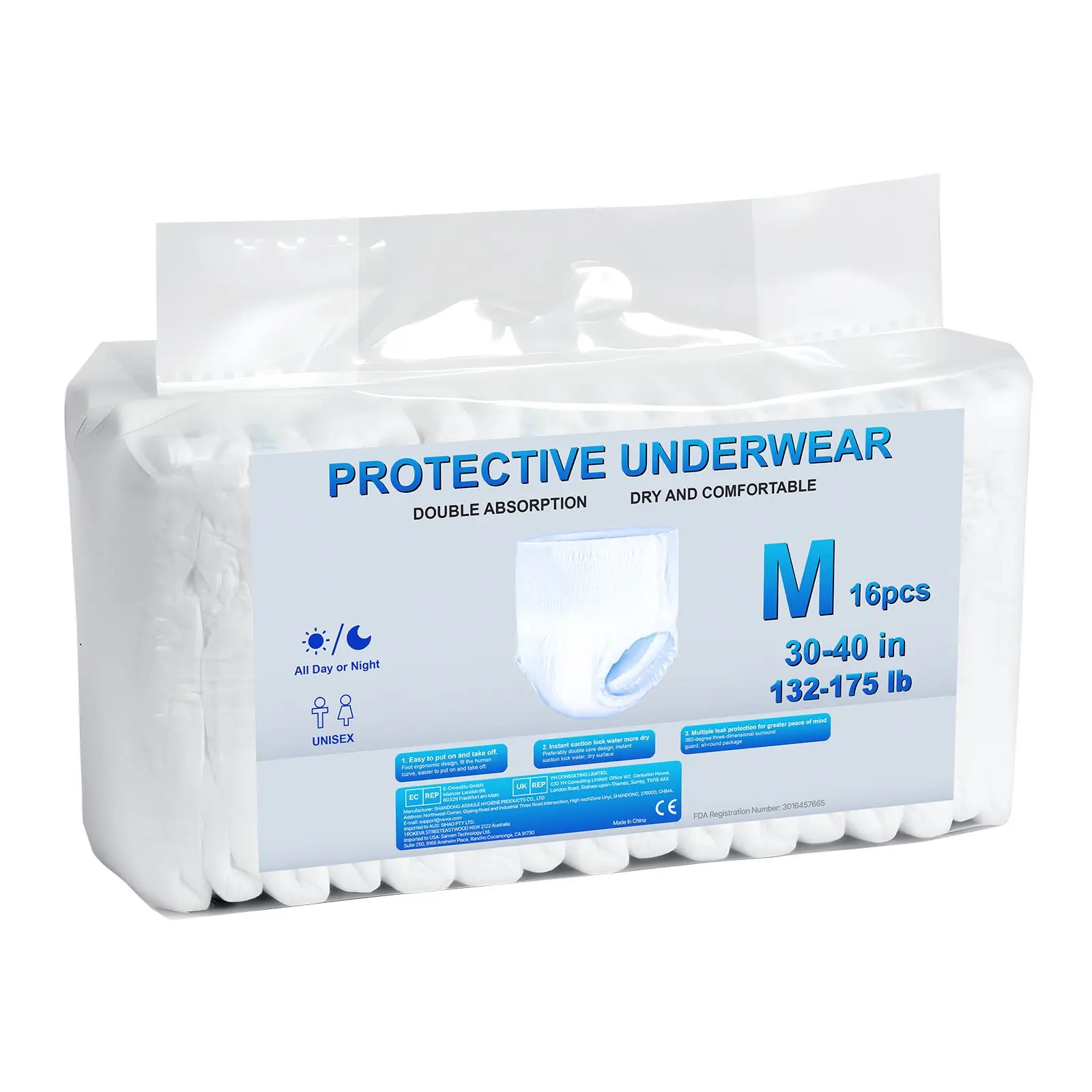 Adult Incontinence Underwear, High Absorbent Protective Underwear for Men & Women, Disposable Adult Pull-ups Diapers with Leakproof Leg Cuff & Wetness Indicator - M Size, 64 Count (4 Pack of 16)