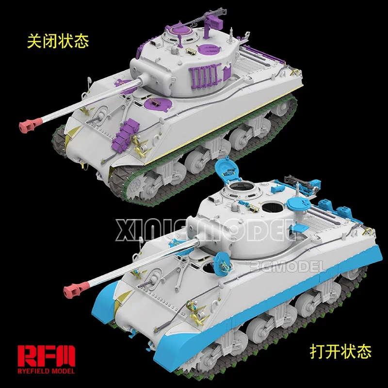 Modelo Ryefield kit de modelo de tanque montado de plástico RM-5132 M4A3 Sherman 76W VVSS versão final padrão 1/35