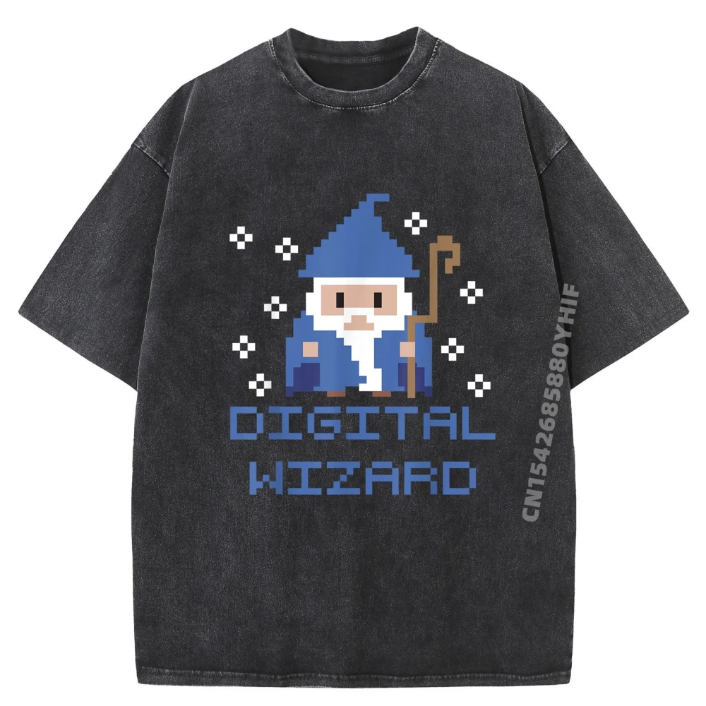 

Digital Wizard Tech It Support Computer Gamer Gaming Luxury Designer Men's Shirt Classic Washed T-Shirt