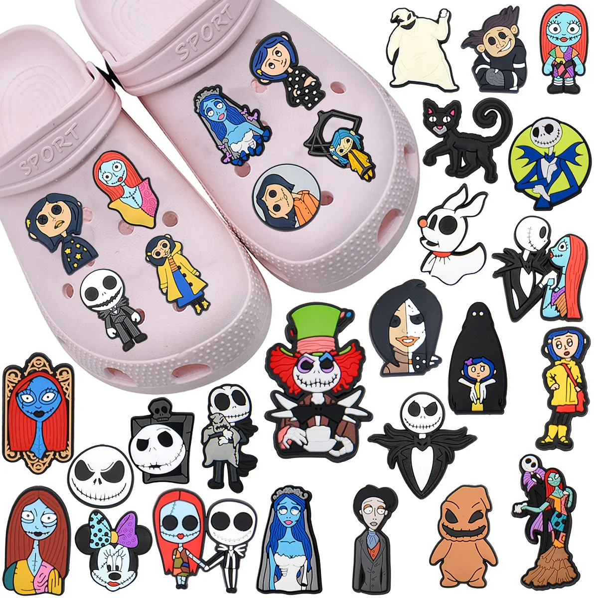 

Halloween Coraline 9-100PCS Shoes Charm Decorations Mixed set PVC Decoration High quality Detachable Waterproof For Party Gifts