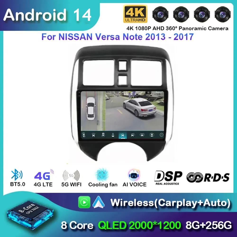 Android 14 Voor Nissan Versa Opmerking 2013 - 2017 Auto Multimedia Videospeler Stereo Gps Dsp Auto Carply 4G Qled Geen Dvd 2din