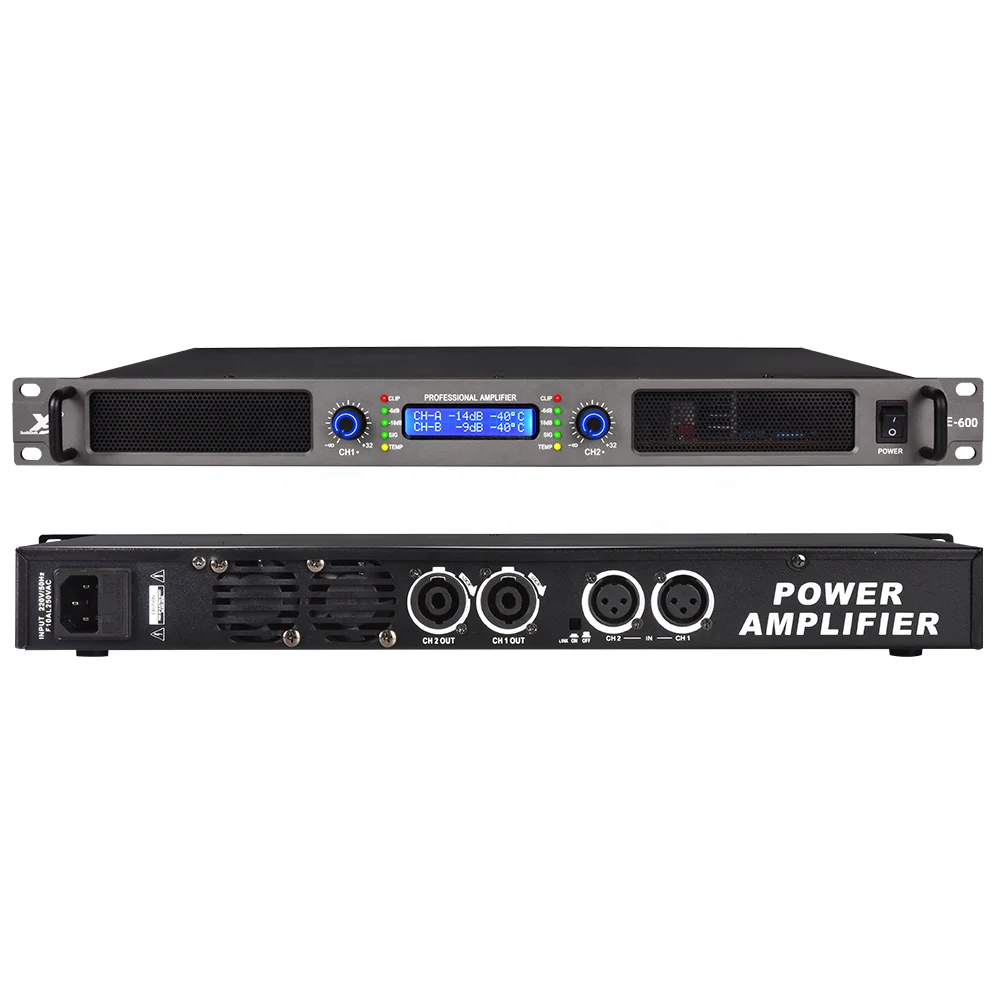 With Screen 600W Amplifier Class D Two-channel 1U Digital Professional Sound Power Amplificador