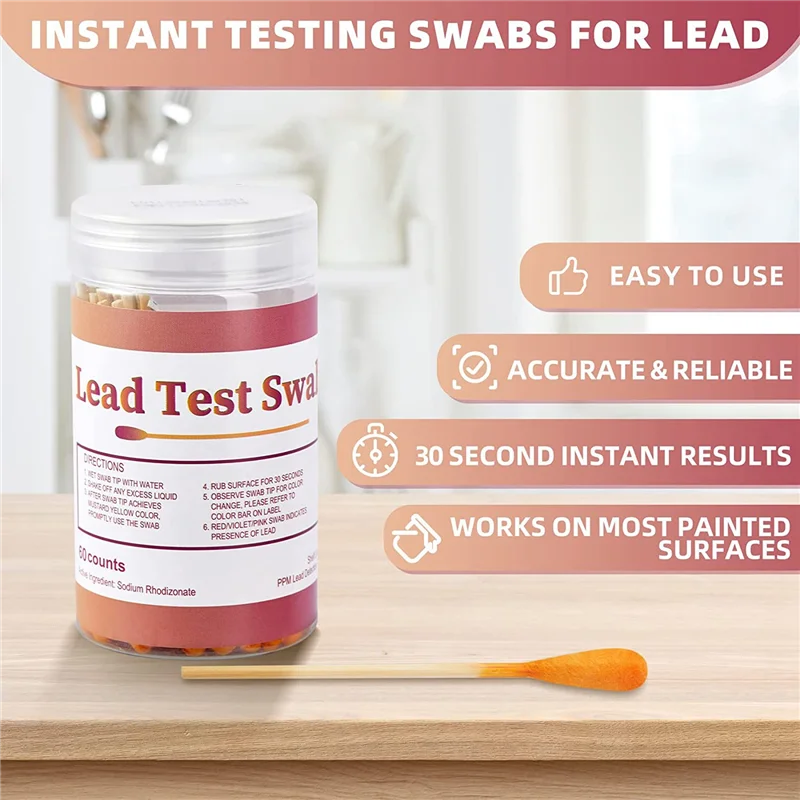 ชุดทดสอบตะกั่ว swabs-LEAD Test Paint Test Kit, Lead check Swab สำหรับใช้ในบ้าน, ผลการทดสอบ (30ชิ้น)