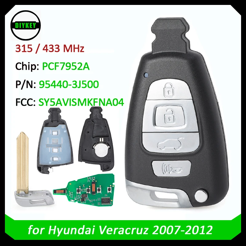 DIYKEY Smart Remtoe Key Fob for Hyundai Veracruz 2007-2012 315/433MHz PCF7952A FCC: SY5AVISMKFNA04 PN: 95440-3J600 / 95440-3J500