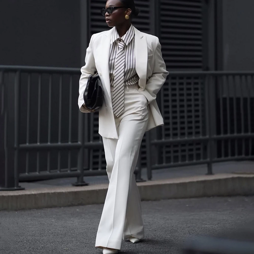 Women Olive Green Oversized Blazer Flared Trousers Suit 2 Pieces Formal Office Business Streetwear Wedding Party Outfit