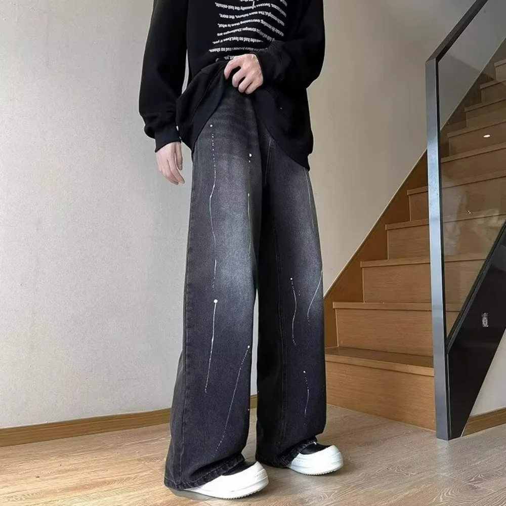 

American-style high street fashion brand loose straight-leg pants with design splatter casual long pants