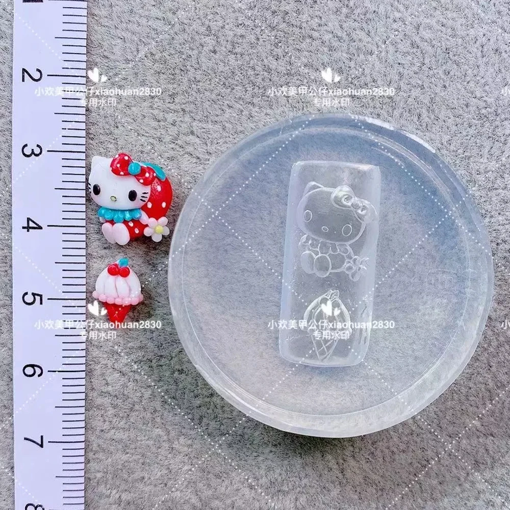 Kawaii Sanrio Hello Kitty Dessert Cake Nail Art Resin Silicone Mould Finished Product Diy Strawberry Bowknot Mold Accessories