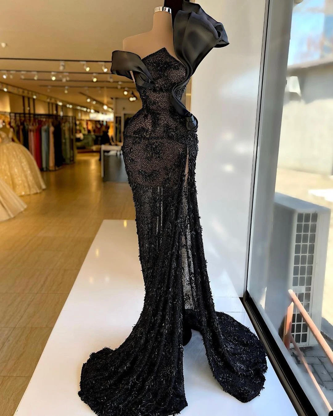 open lace back dress Ladivine 9312 Prom Dress - Black