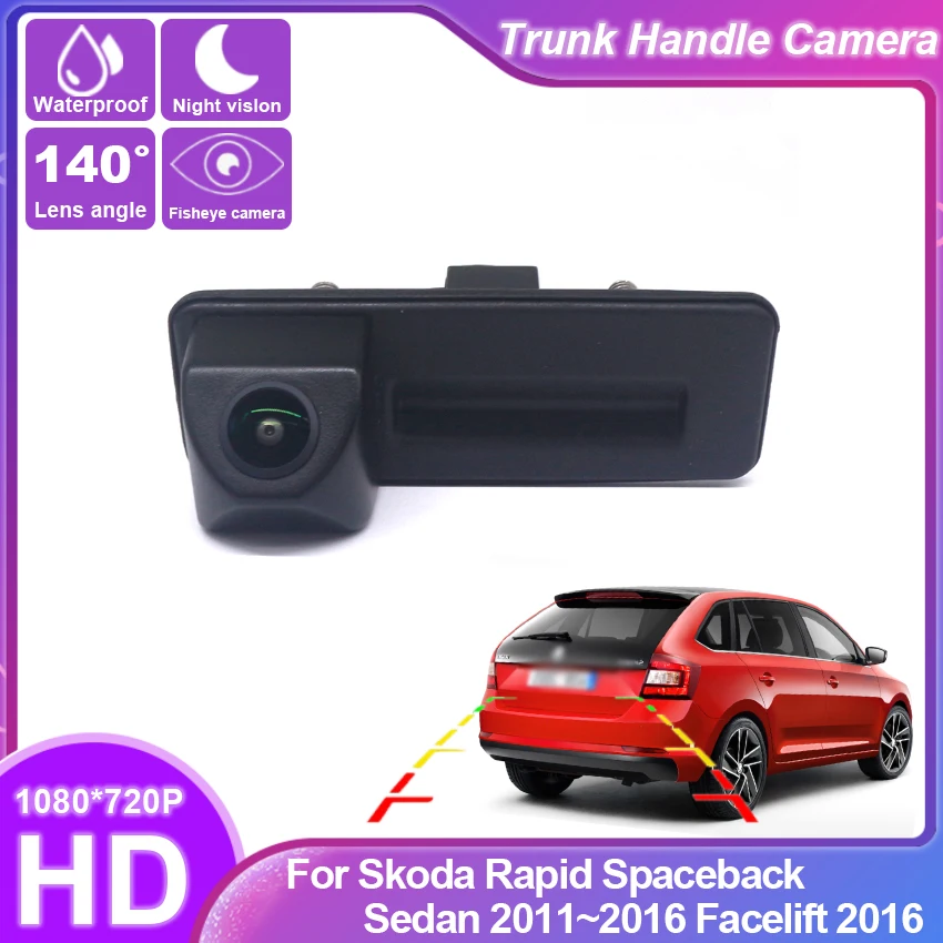 HD CCD Rear View Camera For Skoda Rapid Spaceback Sedan 2011~2014 2015 2016 Facelift 2016 Trunk Handle Camera backup camera