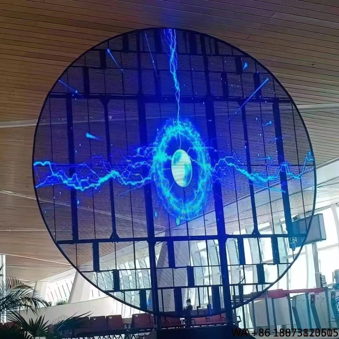 Tela redonda LED transparente P3.91 - Display de alta transparência para Windows de loja