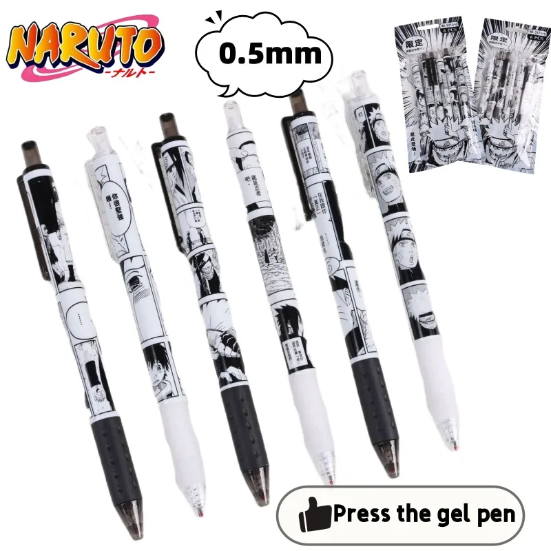 Bolígrafo de gel de prensa de manga blanco y negro bidimensional de anime Naruto, bolígrafo de estudiante con personalidad creativa, regalos de papelería