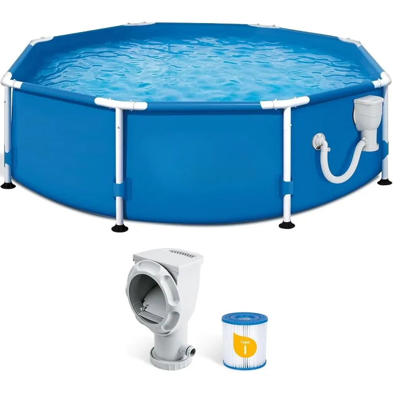 Activity Juego de piscina redonda sobre el suelo de 8' x 30" con bomba de filtro 2 en 1 SkimmerPlus: fácil instalación para patio trasero