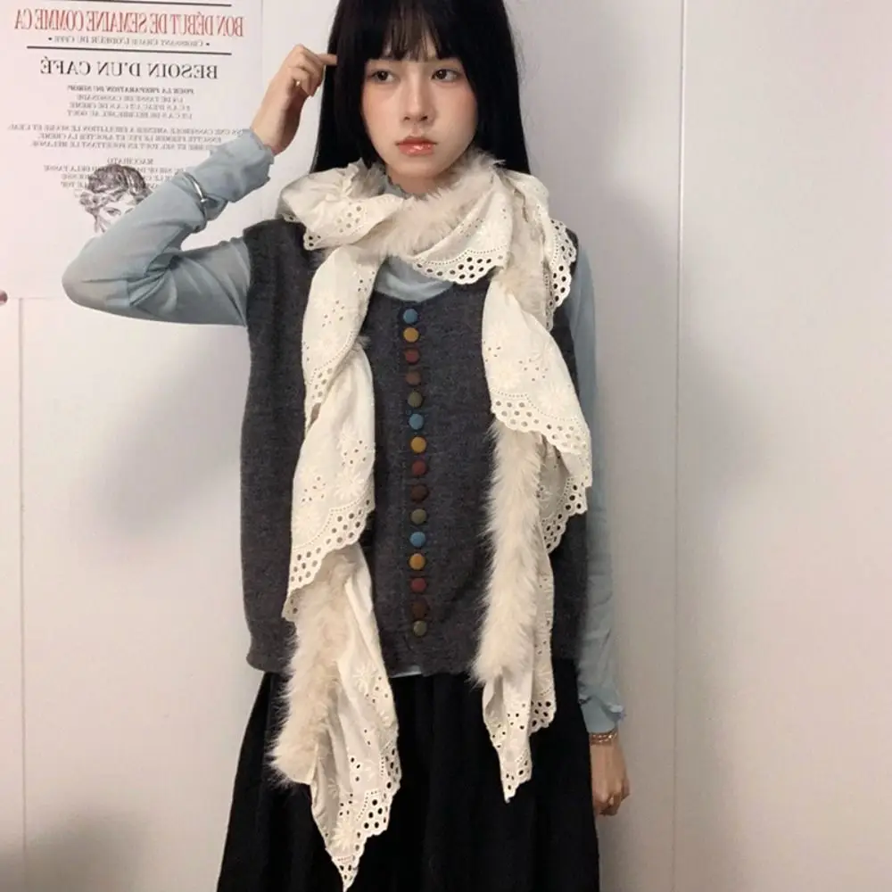 

Sweet Y2k Lace Scarf Spicy Girl Warm Shawl Korean Style Solid Color Winter Scarves Autumn Winter