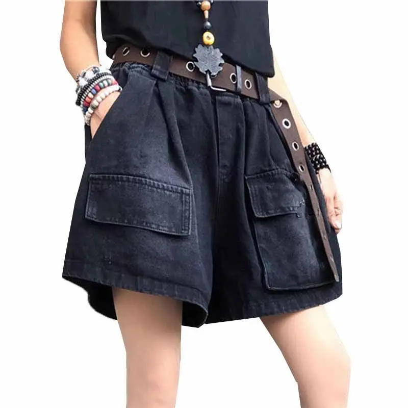 Elastische Taille Denim Shorts Dames Zomer Nieuw Vet Mm Grote Maat Losse Hoes Vlees Mager Een Woord Wijde Pijpen Vijf Kwart Broek Broek