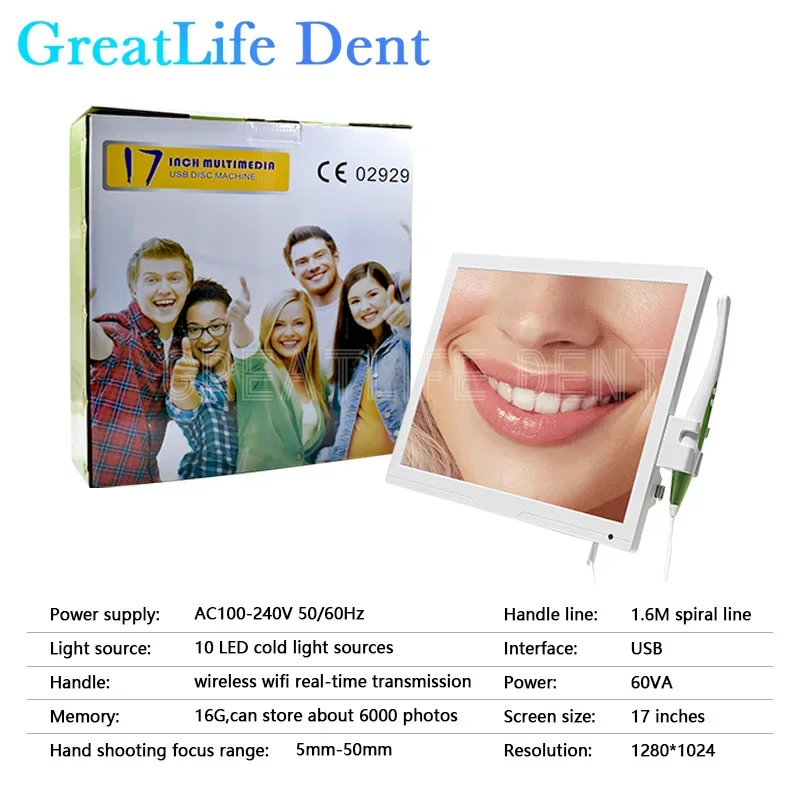 GreatLife Dent Wifi HD16 Million Pixel High-definition Endoscope 17Inch LCD Monitor Wireless Intraoral Camera Dental With Screen