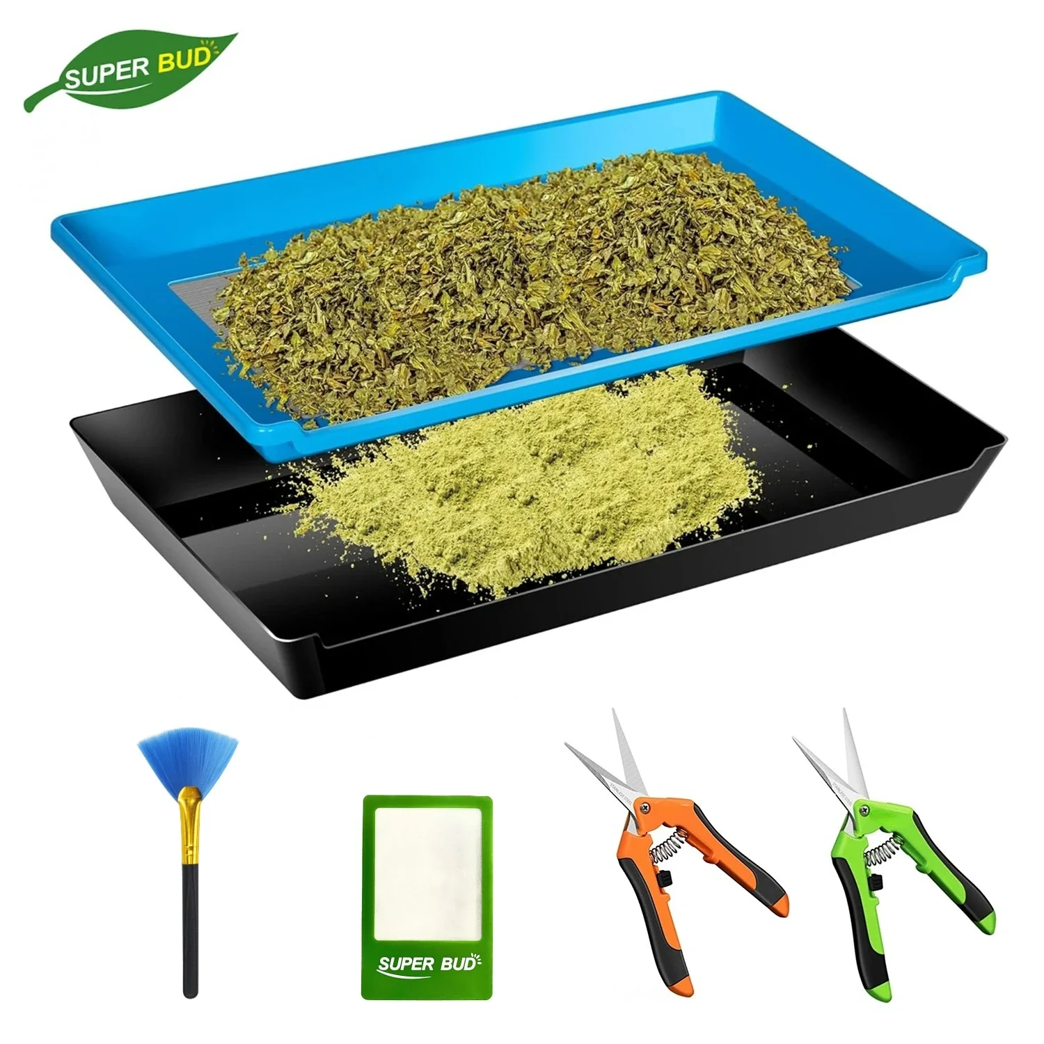 

2-in-1 Trimming Tray Harvest Trim Bin Set for Buds Herb Flower Trimming Scissors 150 Micron Fine Mesh Dry Sift Pollen Screen