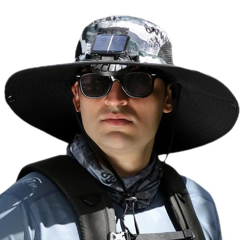 

Sun Hat With Solar Fan Wide Brim Fan Solar Fan Fishing Hat UV Protection Beach Hat For Men Hiking Camping Sport
